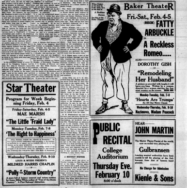 A Star Theater ad right next to a Baker Theater ad for different programs