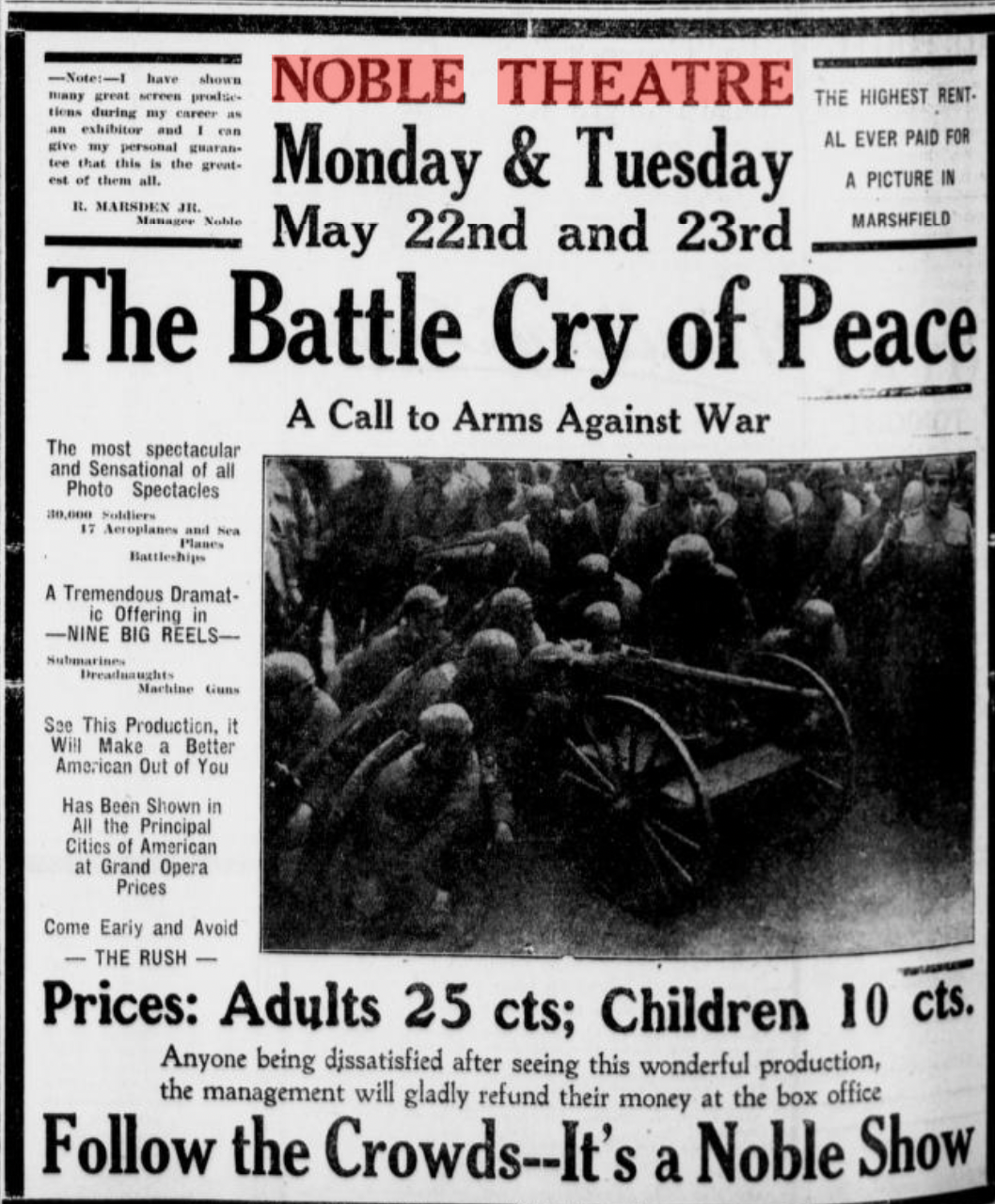 Noble Theater Ad, The Coos Bay times., May 17, 1916, CITY EDITION, Image 4