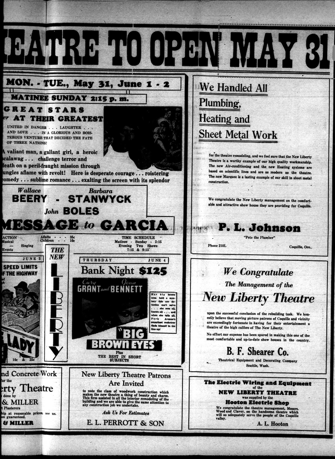 Opening day flyer for theater reopening