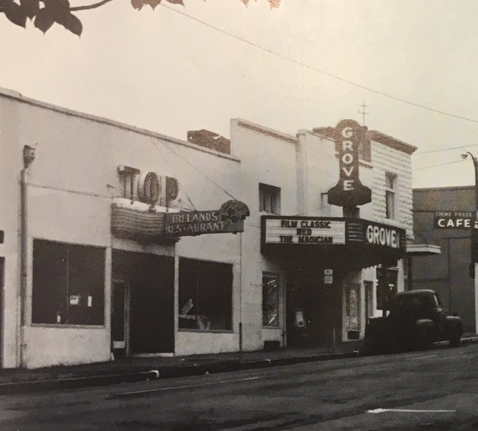 Grove Theater next to Tip Top restaurant