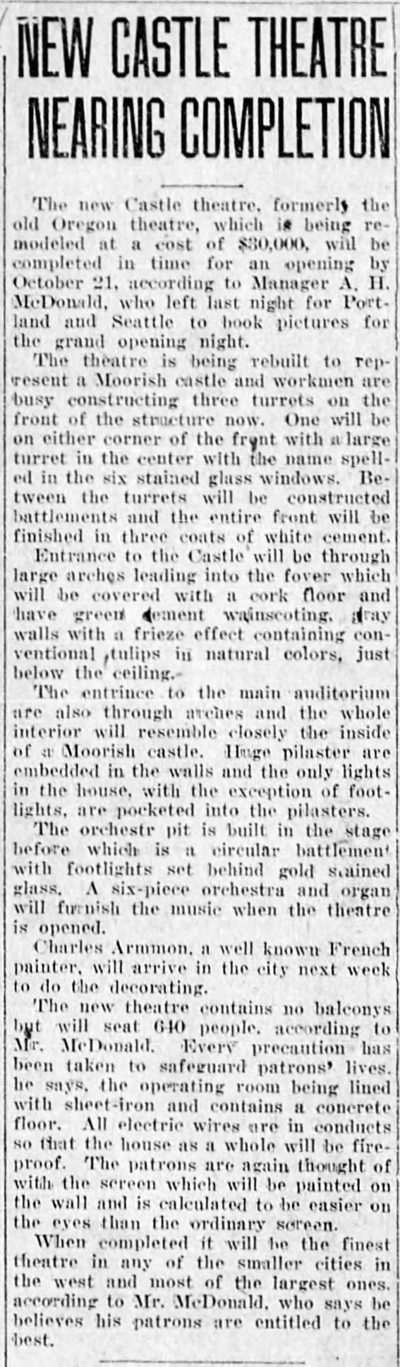 Castle opens, 1920