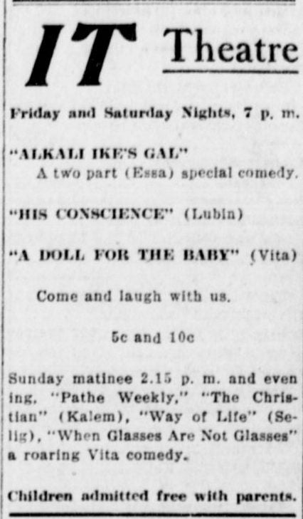 Children free at the IT theater, 1913