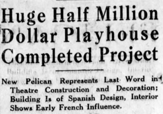 Cost and design of the Pelican theater, 1929