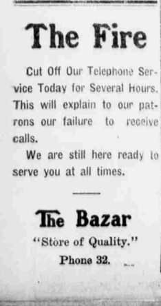 Newspaper article speaking on the Monday fire