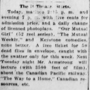 Admission with dead flies at the IT, 1914