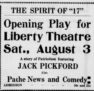 Advertisement for the opening of Liberty Theater