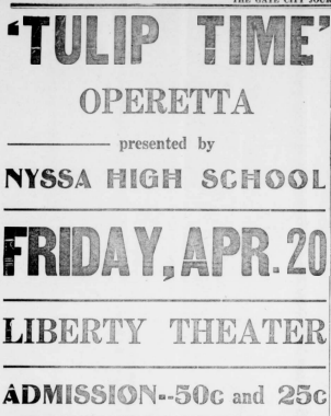 Advertising for a highschool theater in Liberty Theater