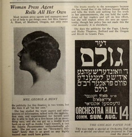 Mrs. George Hunt article, 1921