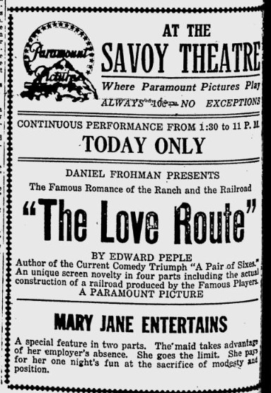 Savoy theater ad, 1915