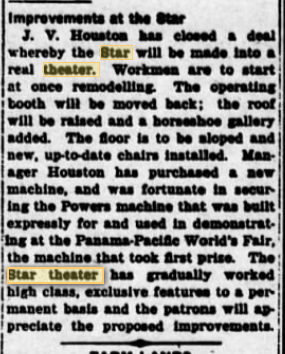 Improvements at the Star theater, 1916