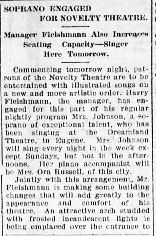 Seating capacity in the Novelty theater, 1909