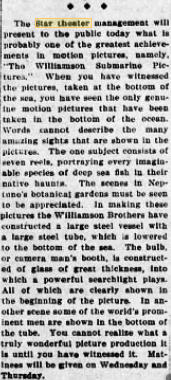 Submarine movie at the Star theater, 1915