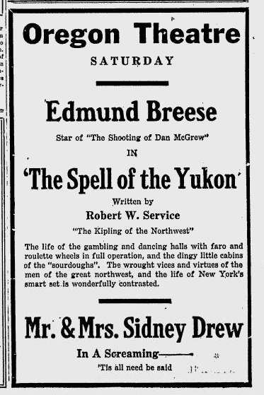 Program at the Oregon theater, 1916