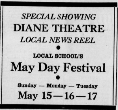 Newspaper advertisement for the Diane Theatre, 1938