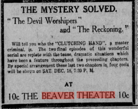 Oct 1915 ad for the Beaver Theatre. 