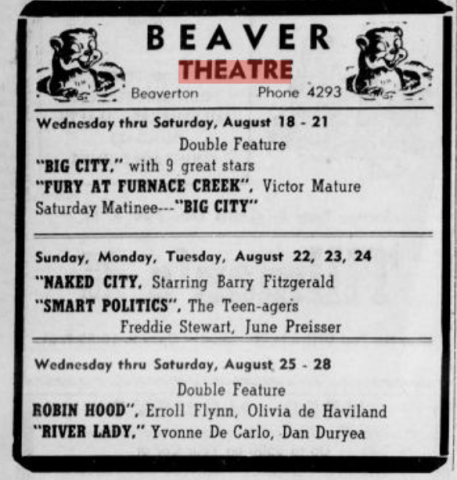 Beaver Theatres main advertisement