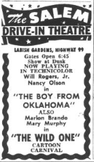 Advertisement featuring the branding of the Salem Drive-In Theatre