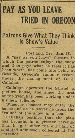 The Strand Theatre's pay as you leave method