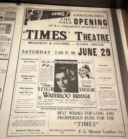A full page news ad for the opening of the Times