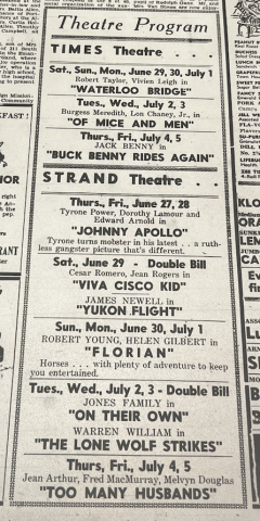 Theatre program for the opening week of the Times