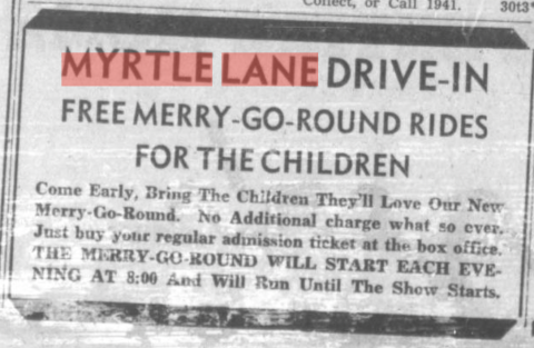 Newspaper Advertising the Merry-Go-Round at Myrtle Lane Drive-In