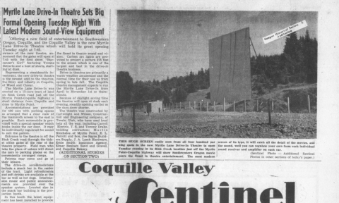 Newspaper Article on the Opening of the Myrtle Lane Drive-In 