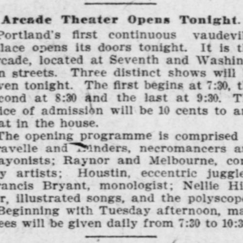 Advertisement highlighting the programming and opening of the Arcade