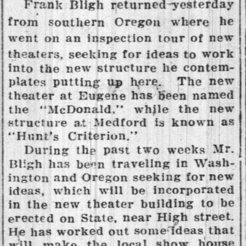 Bligh Visits Theaters Article