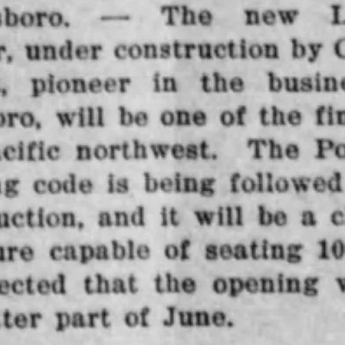 Article about rebuilding the Liberty Theater after the fire.