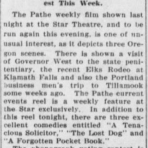 Advertisement about Pathe films "Depicting Oregon Scenes"