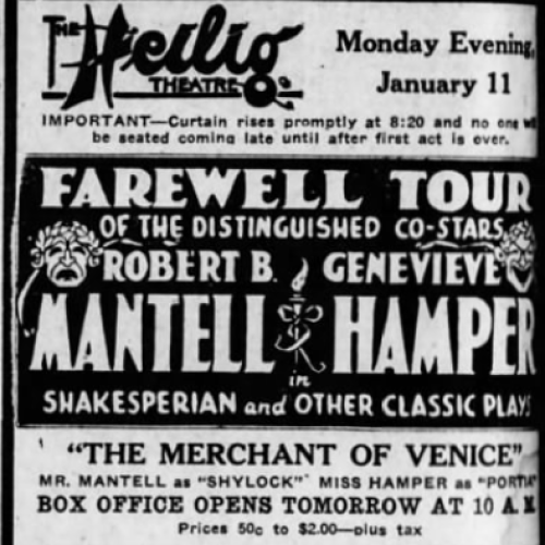 The Heilig Theater logo in the local newspaper