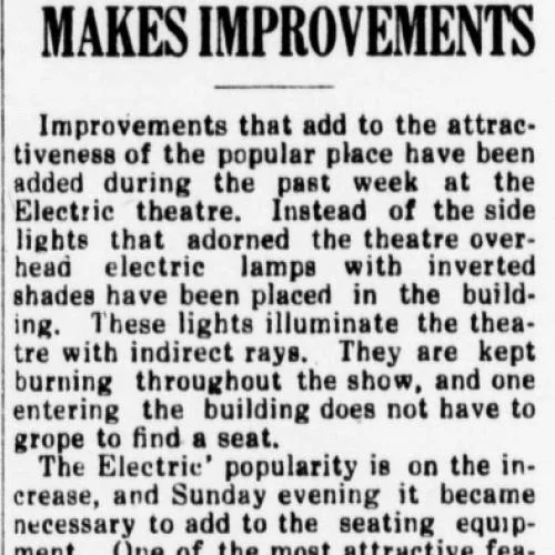 An advertisement in the Hood River Glacier; Renovation of the Electric Theater