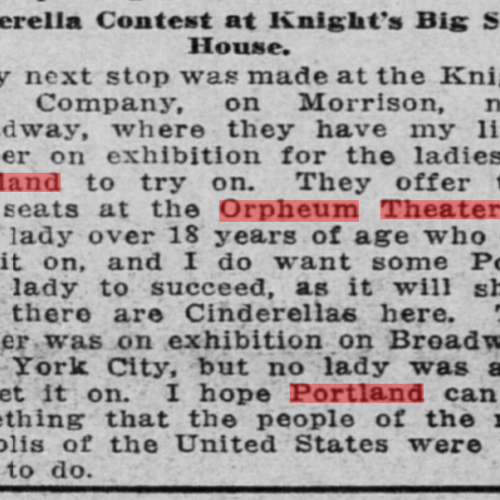 In 1913, Portland’s Orpheum Theatre and Knight’s Big Shoe House hosted a “Cinderella Contest,” offering two box seats to any woman over 18 who could fit into a special slipper, but despite widespread attempts, no one succeeded, making it both a clever publicity stunt and a reflection of early 20th-century promotional tactics.