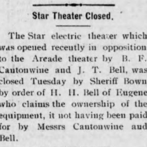 A news item about the closing of the Star Theatre, Dec. 1909.