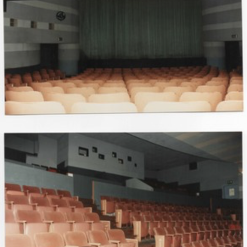 Two photos showing the original seating in the Times
