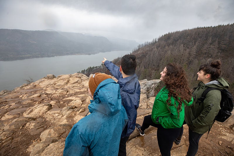 Students hiking in the Columbia Gorge
