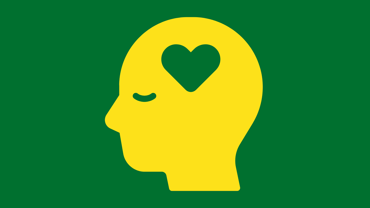 outline of a head with eyes closed, and a heart in the center of the head