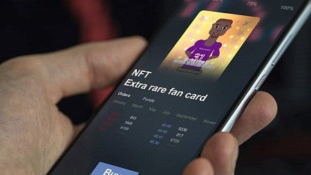 A phone displays an app