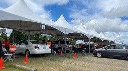 Photo of the COVID-19 vaccination clinic at Autzen Stadium