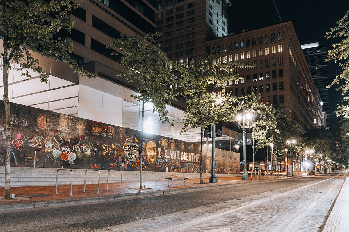 Photo of protest art in Portland after the police killing of George Floyd