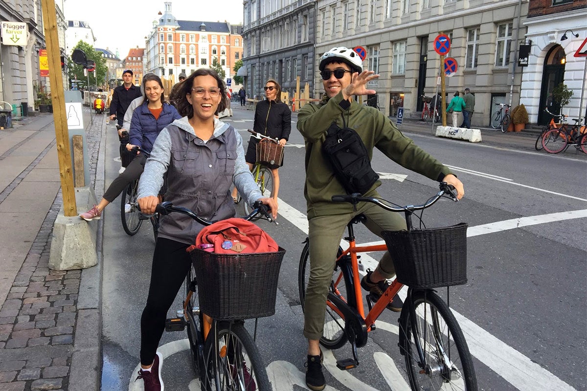 photo of students biking in Europe