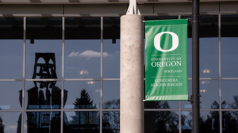 UO Portland building and banner