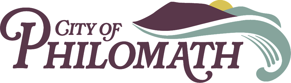 Philomath logo with mountain and river imagery