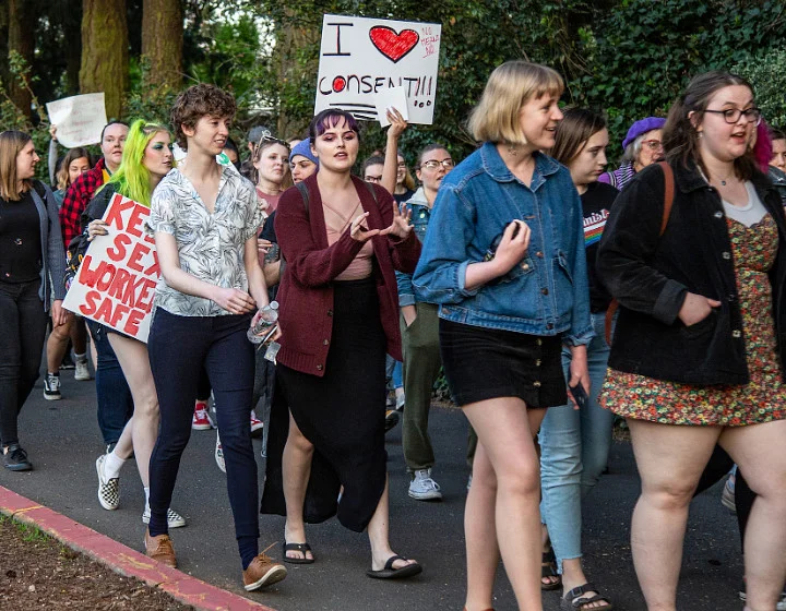 Students marching during the Take Back the Night rally