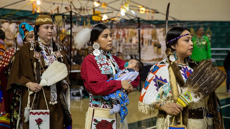 Participants in a powwow event