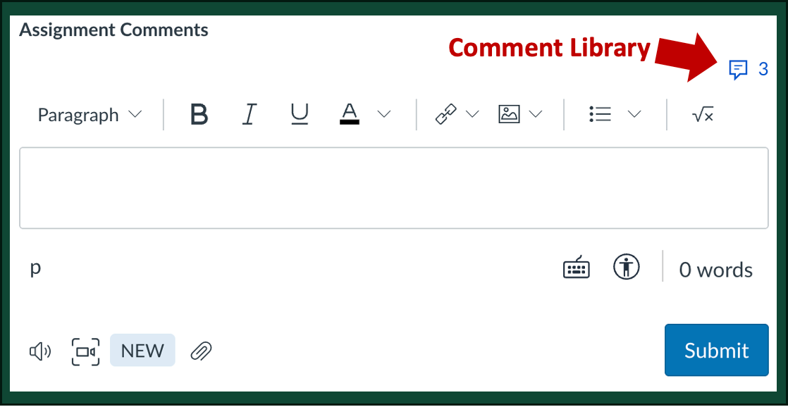 Location of Comment Library Button