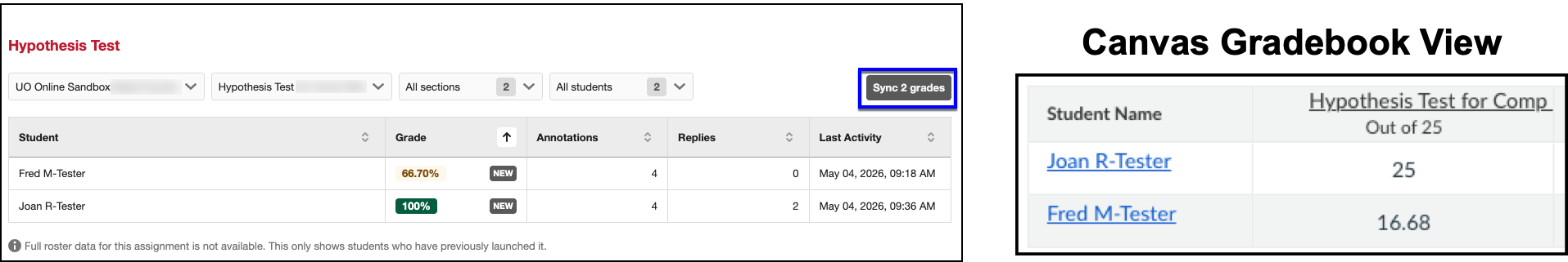 Hypothesis Gradebook and Canvas Gradebook Views