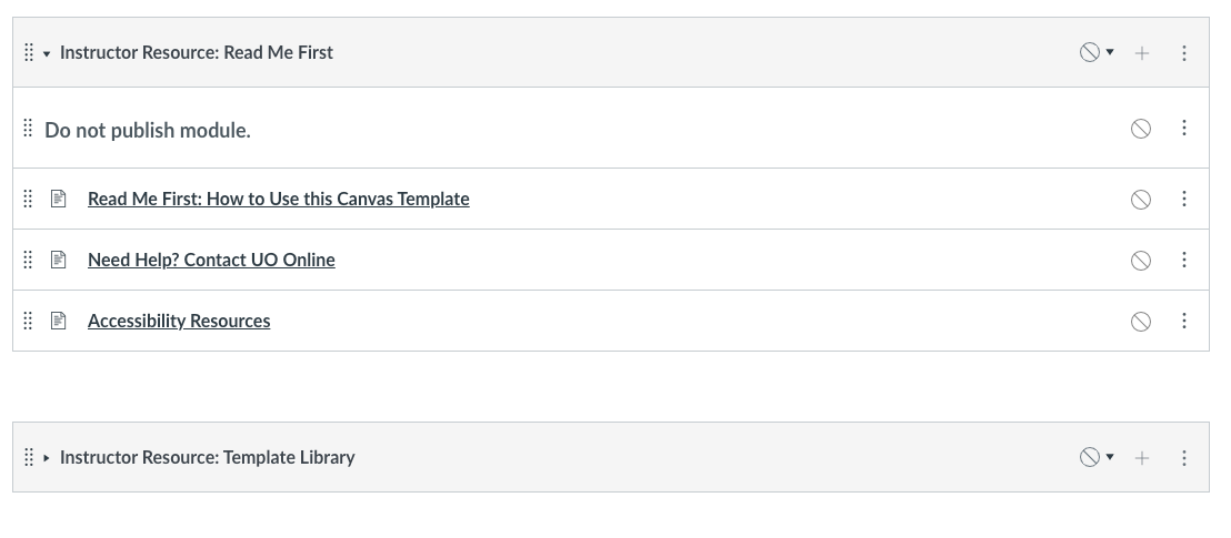 Screenshot of Templates' instructor resource structure and layout