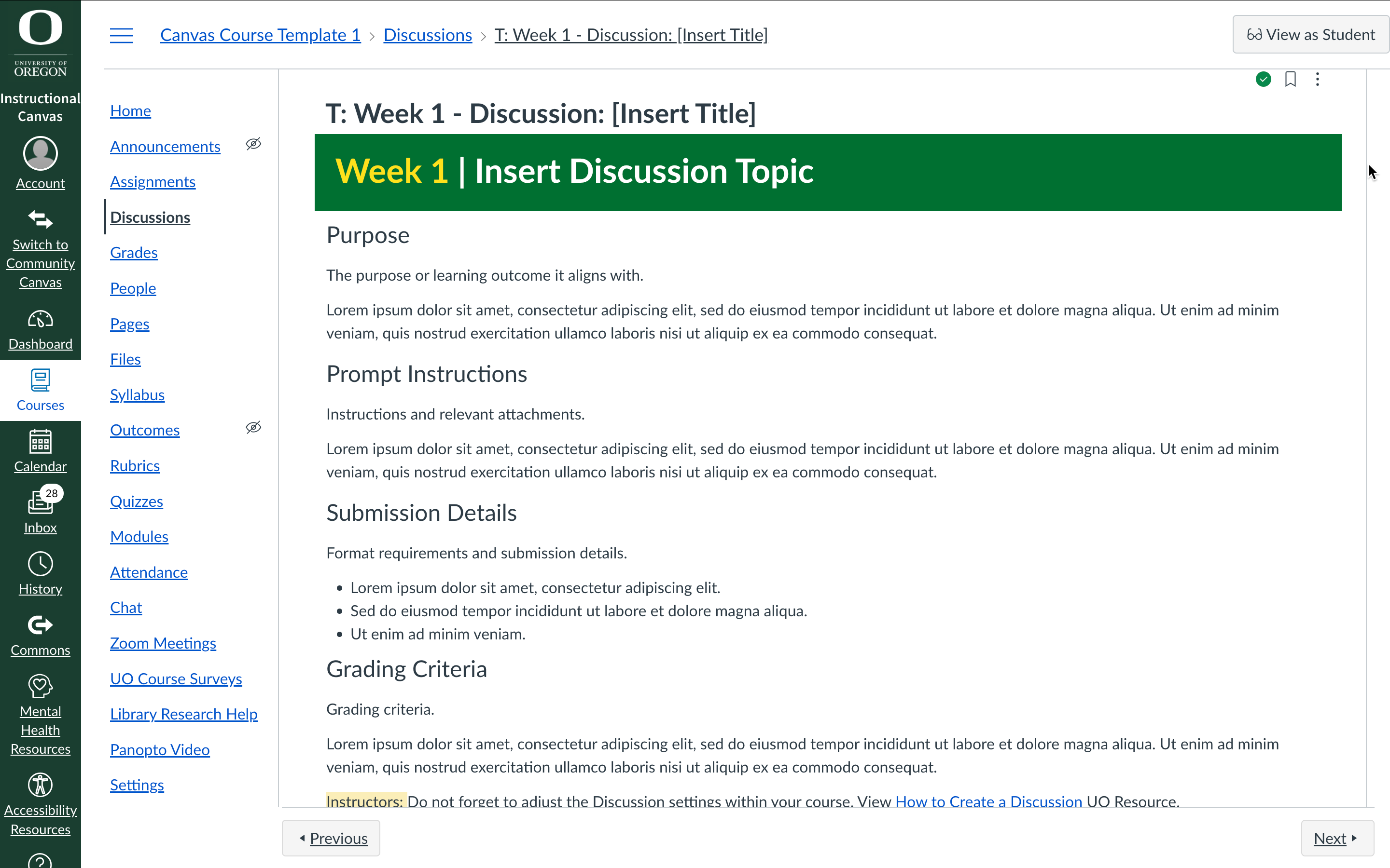 Desktop Canvas Week 1 template 1 preview of Discussion Page