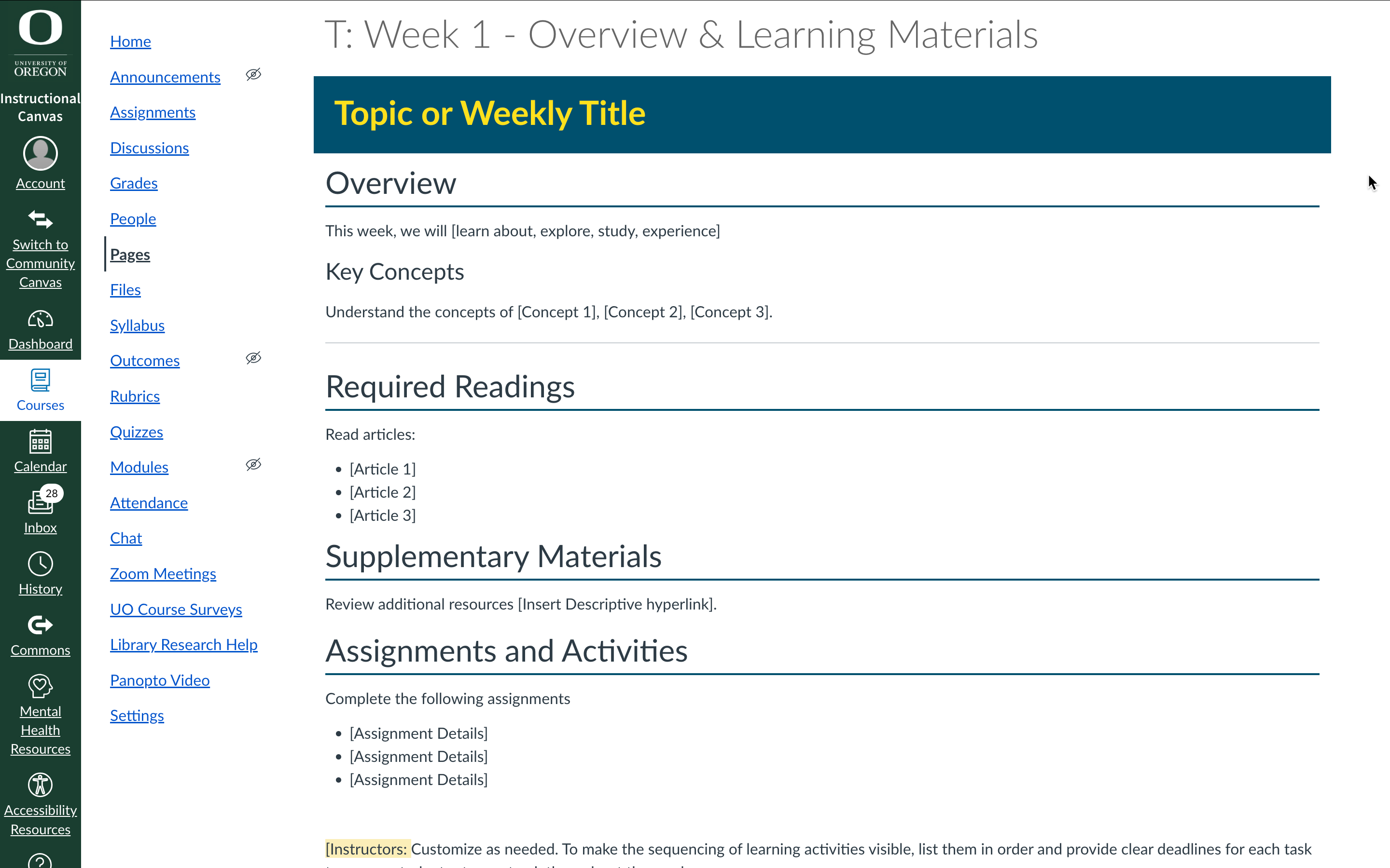 Desktop Canvas Week 1 template 2 preview of Overview Page